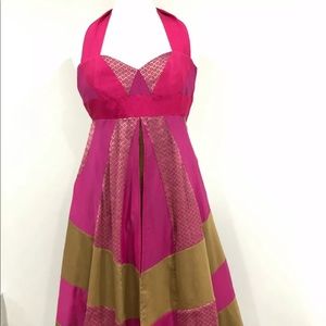 DVF "Kylie" Azalea Cotton Satin Halter Dress